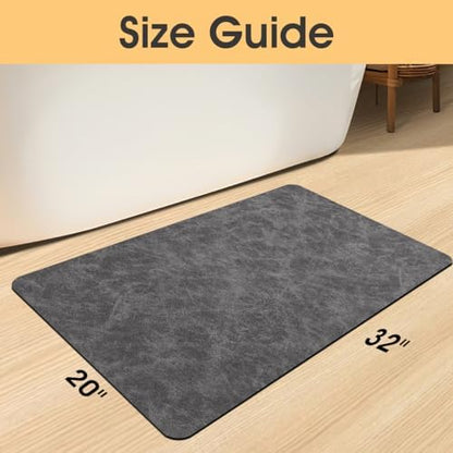 ACCUMTEK Non Slip Bath Mat, Thin Bathroom Rugs Fit Under Door, Quick Dry Bath Mats, Machine Washable Bath Rugs for Bathroom, Bathtub & Kitchen, Charcoal Gray/Crackle/32 x20