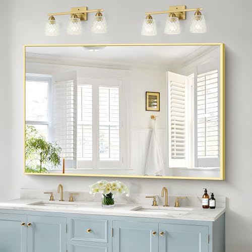 COFENY 40x60inch Gold Bathroom Mirror, Gold Rectangle Mirror with Frame, Large Rectangular Wall Mirrors for Bathroom, Living Room, Hair Salon, Big Farmhouse Mirror Hang Horizontal/Vertical