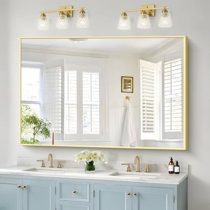 COFENY 40x60inch Gold Bathroom Mirror, Gold Rectangle Mirror with Frame, Large Rectangular Wall Mirrors for Bathroom, Living Room, Hair Salon, Big Farmhouse Mirror Hang Horizontal/Vertical