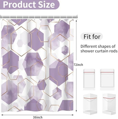 deFouliao Purple Modern Shower Curtain Geometric Grid Art Abstract Waterproof Bathroom Curtain for Bathtub Home Hotel Decor, Washable with Hooks, 36x72 Inch