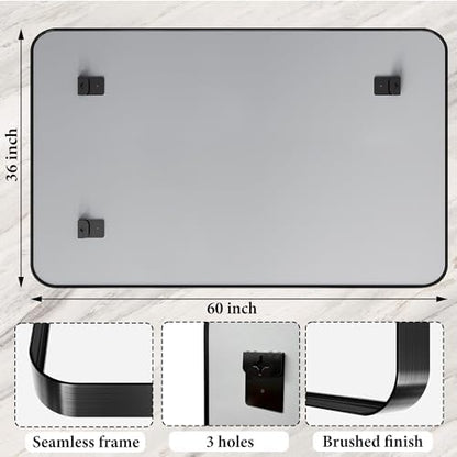 60x36 Inch Bathroom Mirror for Wall, Matte Black Metal Framed Vanity Mirror