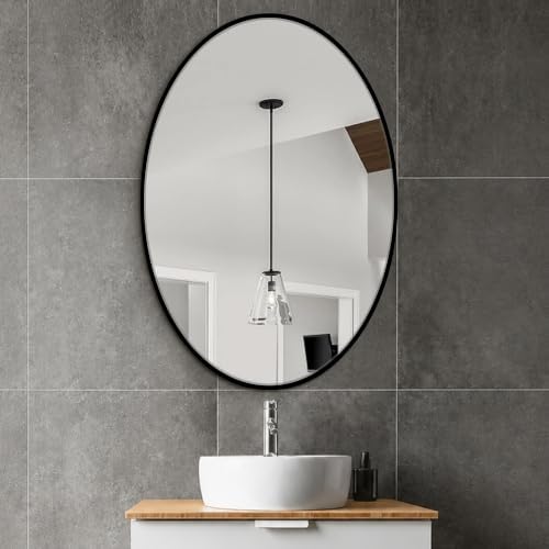 Delma 38x26 Black Oval Bathroom Mirror for Over Sink, Aluminum Frame