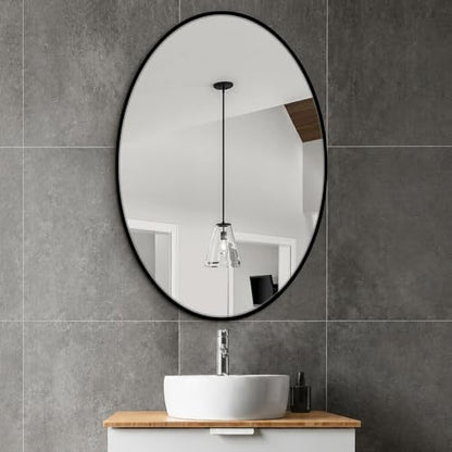 Delma 38x26 Black Oval Bathroom Mirror for Over Sink, Aluminum Frame