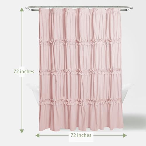 Farmhouse Ruffle Shower Curtain, Peach Pink, 72 x 72 in