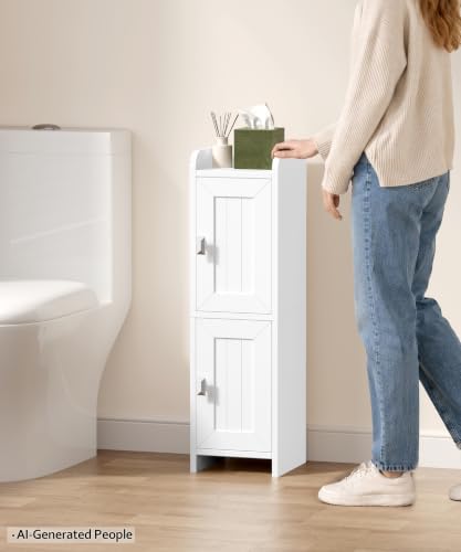 Akxomel Small Bathroom Cabinet Narrow Toilet Paper Organizer White