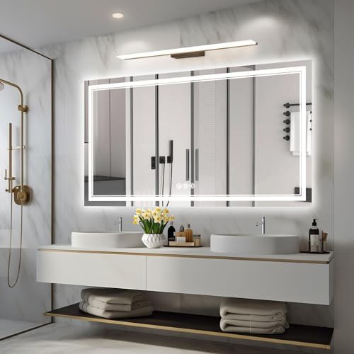 Ratsamee 55"x30" LED Bathroom Mirror with Lights, Backlit + Front Lit