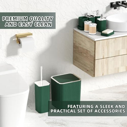 XLHOMO Bathroom Accessories Set - Gorgeous Green Bathroom Set, 10PC Green Bathroom Accessory Set, Bathroom Sets with Toilet Brush, Bathroom Trash Can