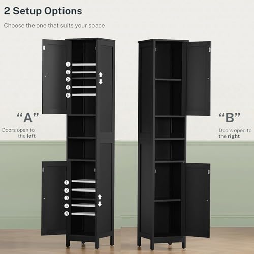TEENFON 67" Tall Bathroom Cabinet with Adjustable Shelves and Doors