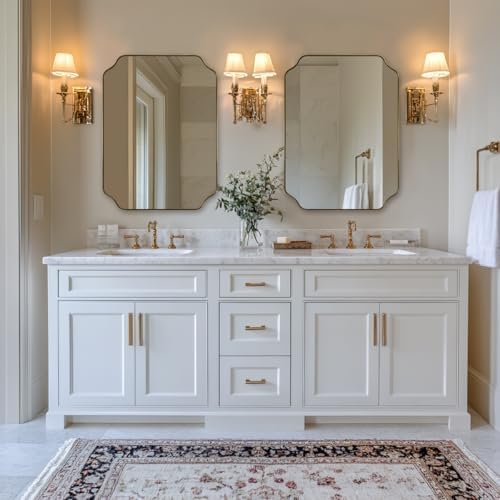 ANDY STAR Brushed Gold Mirror, 24"x32" Bathroom Vanity Mirror, Unique Rectangular Bathroom Mirror with Stainless Steel Metal Framed, Wall Mounted Decorative Mirror (Horizontal/Vertical)