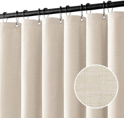 MIULEE Linen Fabric Shower Curtain Cream Beige W60*L72 10 Metal Hooks