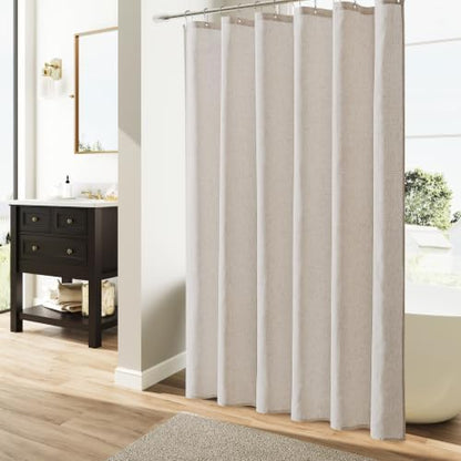 Naturoom Linen Shower Curtain 80 Inch Long for Bathroom Mousse White