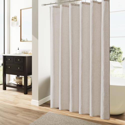 Naturoom Linen Shower Curtain 72 Inch Long for Bathroom Mousse White