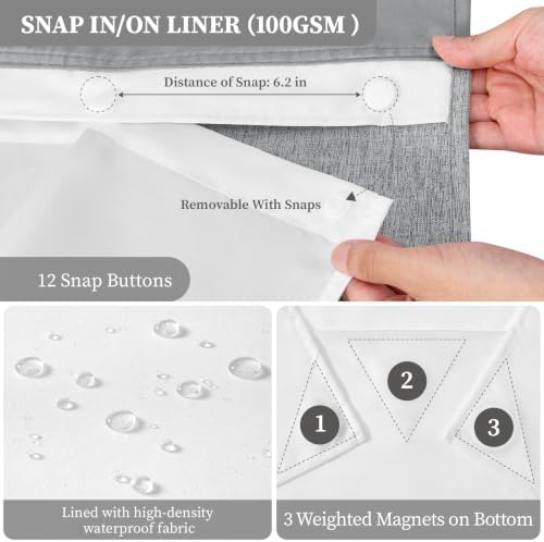 BTTN 72x87 Ringless Linen Textured Shower Curtain with Snap in Liner, Grey