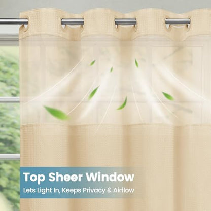 SORTTO No Hook Waffle Shower Curtain with Snap in Liner Set, 71x74, Cream