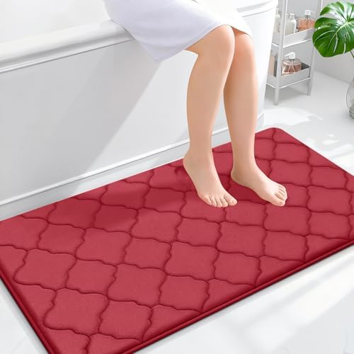 OLANLY Memory Foam Bath Mat Rug 44x24, Ultra Soft Bathroom Rugs, Red
