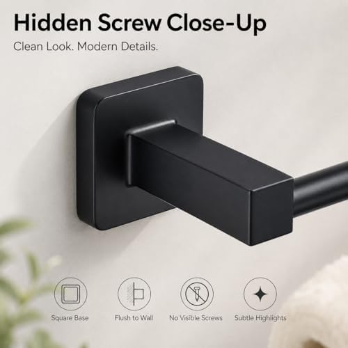 Matte Black Bathroom Hardware Set 4 Pieces,Bathroom Accessories Set Stainless Steel Wall Mounted, Hand Towel Bar, Towel Ring, Robe Towel Hooks,Toilet Paper Holder,Towel Bar Set, 23.6 Inch