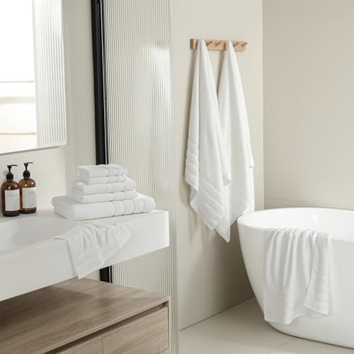 8-Piece Bath Towels Set, 100% Cotton Thick Soft Highly Absorbent Durable, Quick Dry, Bathroom Towels Set (2 Bath Towels, 2 Hand Towels, 4 Washcloths) - Perfect for Daily Use