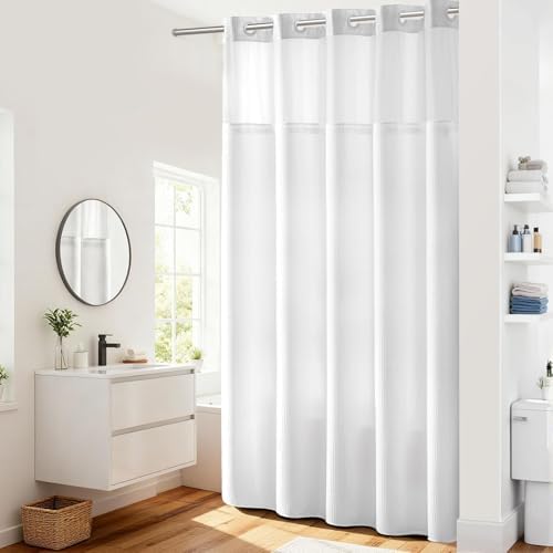 RiverDream Heavyweight Waffle No Hook Shower Curtain with Liner,White,71x98