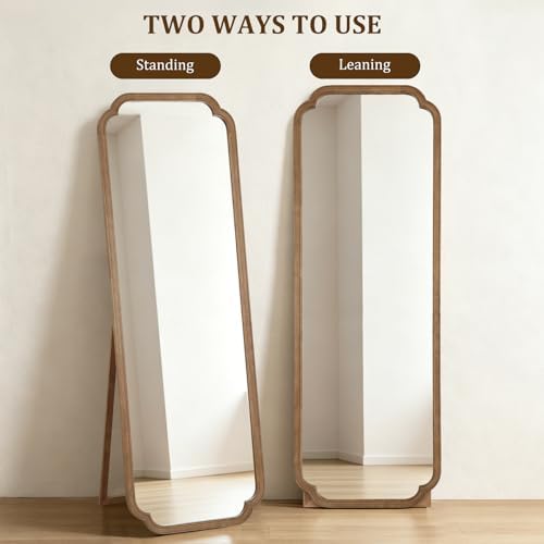 WallBeyond Farmhouse Full Length Mirror with Stand 22x65 Inch, Wooden Frame Floor Mirror,for Bedroom, Entryway, Living Room(Natural)