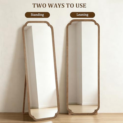 WallBeyond Farmhouse Full Length Mirror with Stand 22x65 Inch, Wooden Frame Floor Mirror,for Bedroom, Entryway, Living Room(Natural)