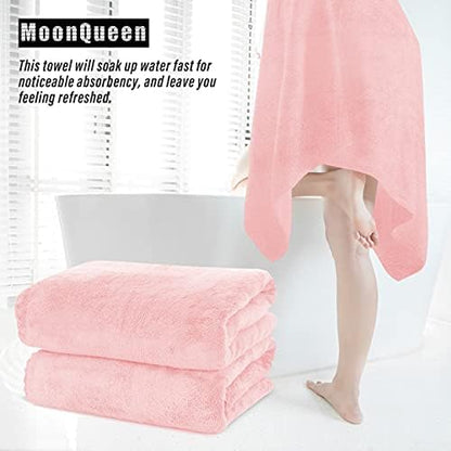 MOONQUEEN 6 Pack Premium Bath Towel Set - Quick Drying - Microfiber Coral Velvet Highly Absorbent Towels - Multipurpose Use as Bath Fitness, Bathroom, Shower, Sports, Yoga Towel (Pink)