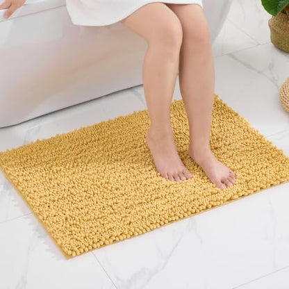 Disolla Yellow Bathroom Rug 20x32 Inch - Luxury Chenille Bath Mat, Thick Shaggy Plush Absorbent Rug, Non-Slip Machine Washable Mats for Bathroom Floor & Decor