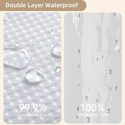 3 in 1 Shower Curtain Set, Waffle Shower Curtain and Liner Set with 12 Double Sided Shower Curtain Hooks, 72 x 84 Fabric Shower Curtains for Bathroom, White