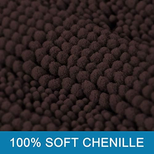 H.VERSAILTEX Bath Rugs for Bathroom Non Slip Bath Mats Extra Thick Chenille Striped Bath Rug Runners 47" x 17" Absorbent Fluffy Soft Shaggy Mats Dry Fast Plush Area Carpet for Bath Room - Chocolate