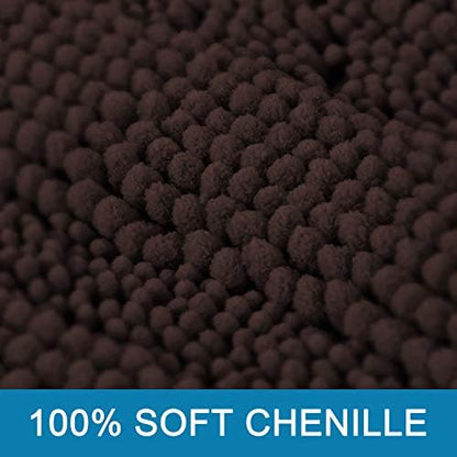 H.VERSAILTEX Bath Rugs for Bathroom Non Slip Bath Mats Extra Thick Chenille Striped Bath Rug Runners 47" x 17" Absorbent Fluffy Soft Shaggy Mats Dry Fast Plush Area Carpet for Bath Room - Chocolate