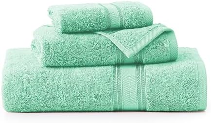 LANE LINEN Luxury Bath Towels Set - 3 Piece Set, 100% Cotton Bathroom Towels, Zero Twist, Quick Shower Towels, Absorbent Bath Towel, Super Soft, 1 Bath Towel, 1 Hand Towel, 1 Wash Cloths - Aqua Sky