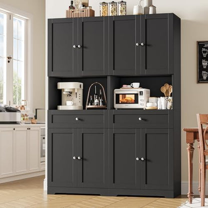 HIFIT Tall Bathroom Storage Cabinet with Drawer, Modern Linen Cabinet,Black