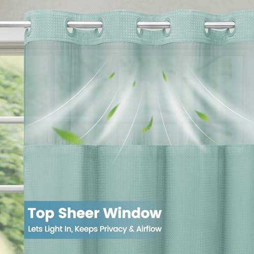 SORTTO No Hook Waffle Shower Curtain with Snap in Liner Set, 71x74, Teal