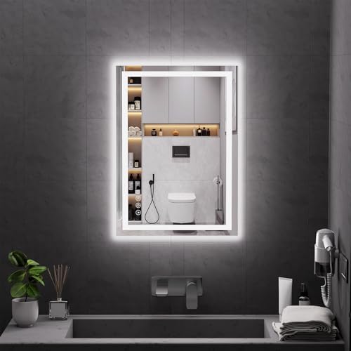 Koonmi 28x20 LED Bathroom Mirror, Shatterproof Mirror with Light