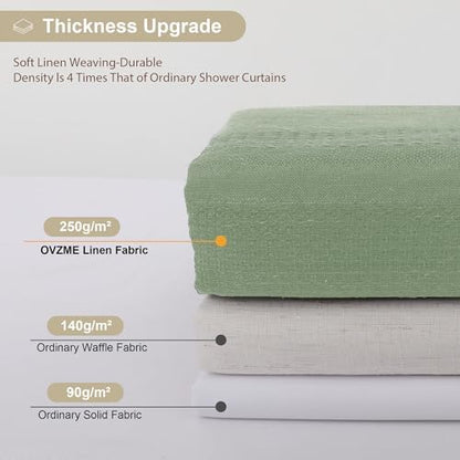OVZME Extra Long Boho Shower Curtain 84 Inch Long, Modern Farmhouse Heavy Duty Linen Textured Soft Fabric, Rustic Country Cloth Shower Curtain with Tassel for Bathroom Hotel, 72Wx84L, Light Green
