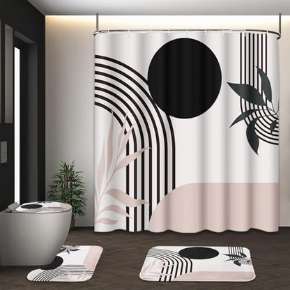 Bathroom Sets with Shower Curtain and Rugs, 4 Pcs, Mid Boho