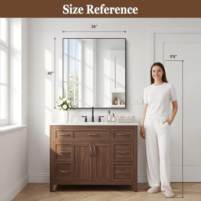 DESBING Black Bathroom Mirror for Wall, 36x40 Inch Rectangle Mirrors with Metal Frame, Modern Vanity Wall Mirror Decor for Entryway Hangs, Bathroom Living Room Horizontal or Vertical