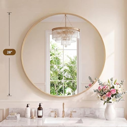 NEWBULIG 28-Inch Round Wall Mirror, Bathroom Wall Circle Mirror
