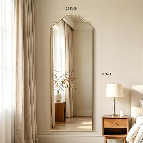 Besdomus Scalloped Full Length Mirror: 21"x56" Gold Arched Floor Mirror