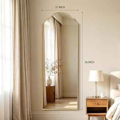 Besdomus Scalloped Full Length Mirror: 21"x56" Gold Arched Floor Mirror
