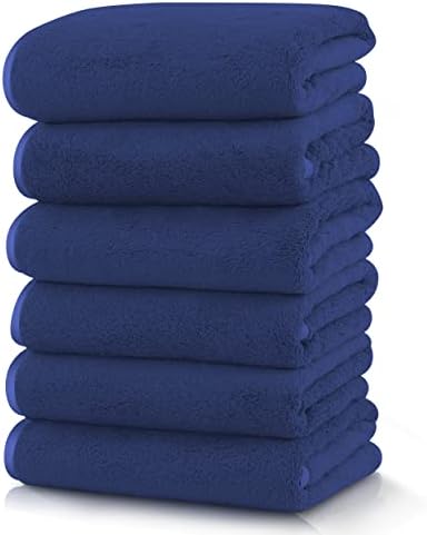 TENSTARS Silk Hemming Hand Towels for Bathroom - Quick Drying - Ultra Soft Microfiber Absorbent Towel for Bath Fitness, Gym, Shower, Hotel, and Spa - 16x28 Inch | Set of 6, Navy Blue