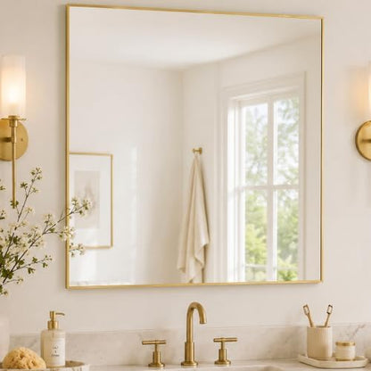 36"x36" Brushed Gold Framed Square Bathroom Vanity Wall Mirror