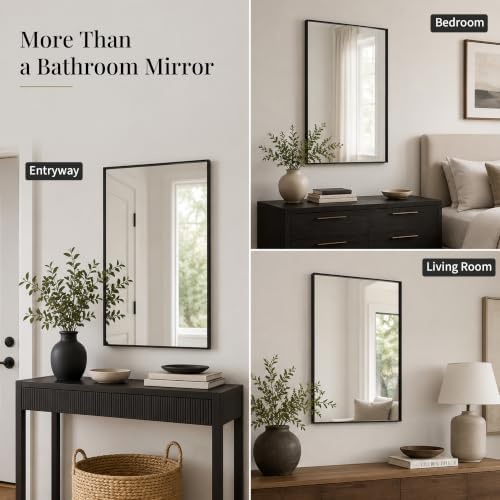24x36 Matte Black Framed Rectangle Bathroom Vanity Wall Mirror