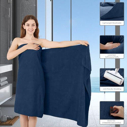 8 Piece Bathroom Towel Set Navy Blue |2 Oversized Large Bath Towels Sheet,2 Hand Towels and 4 Washcloths| 600GSM Ultra Soft Luxury Premium Towel Set Highly Absorbent Quick Dry Hotel Towel Collection