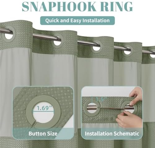 No Hook Waffle Shower Curtain with Snap-in Liner, 60x74 Inch, Sage Green