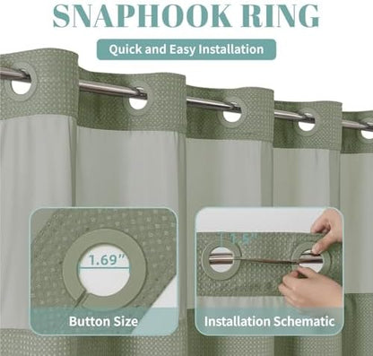 No Hook Waffle Shower Curtain with Snap-in Liner, 60x74 Inch, Sage Green