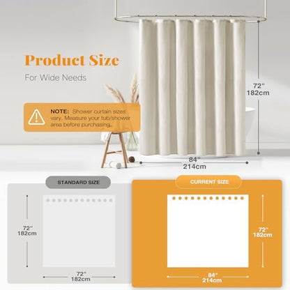 BTTN Linen Textured Waterproof Fabric Shower Curtain, 84x72, Light Cream