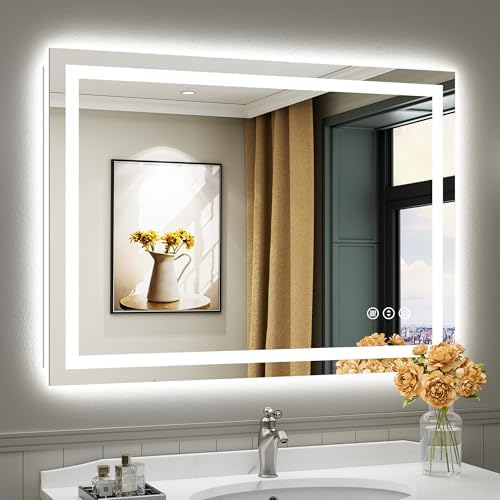 Briivue 44x32 Inch LED Bathroom Mirror with Lights, Backlit & Front Lit