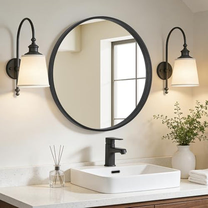 WallBeyond Black Round Wood Mirror 24 inch Circle Wall Mirror for Bathroom Round Wall Mirror for Wall Decor, Vanity, Entryway Living Room