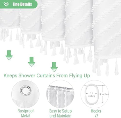 Dynamene Stall Boho Farmhouse Shower Curtain Tufted Chevron 42"x72" White