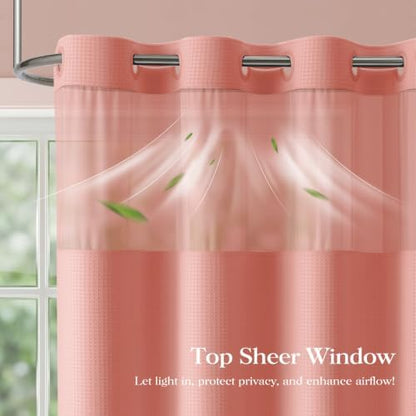 Dynamene Coral Hook Free Waffle Shower Curtain & Snap-in Fabric Liner,72x81